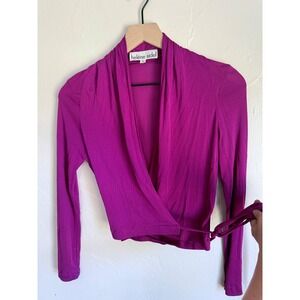 Vintage Helene Sidel Magenta Rayon Ballet Wrap Top Tie Waist Long Sleeve USA